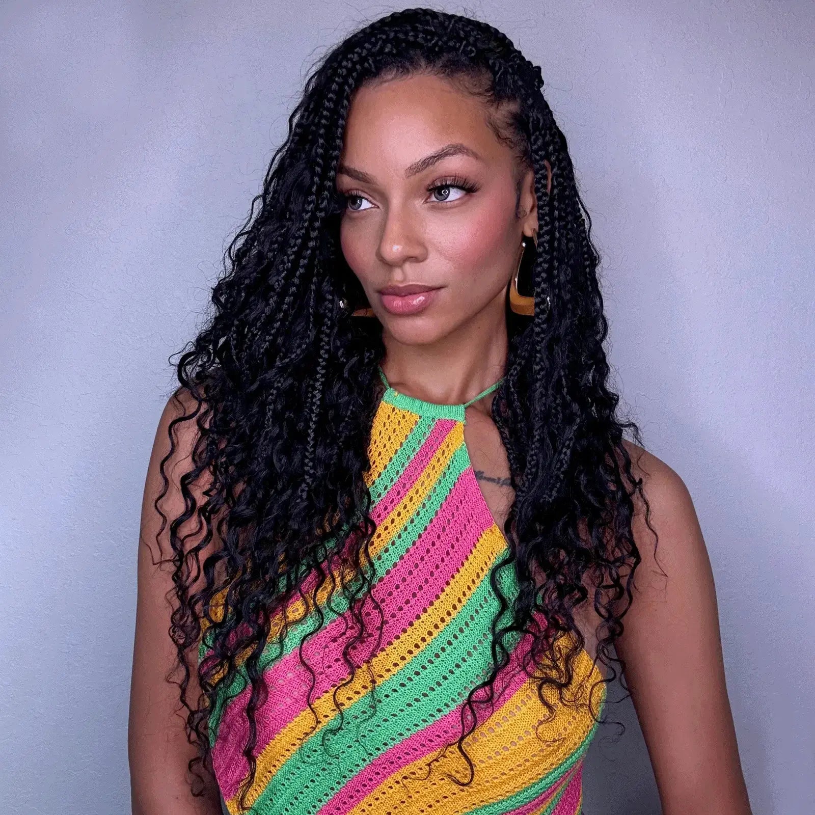 Toyotress Boho Box Braids with Human Hair Curls Protective Hairstyle Crochet Hair Extensions
